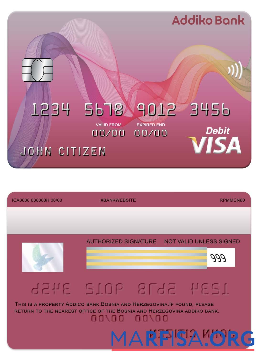 Printable Bosnia and Herzegovina Addiko bank visa card template